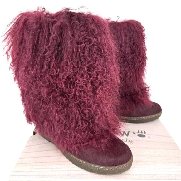Bearpaw Boetis II Burgundy Curly Lamb Fur Sheepskin Lined Mongolian Boots 6 - Picture 9 of 9
